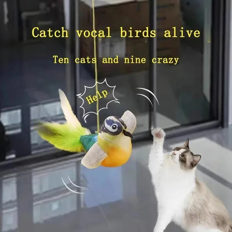 Chirping Bird Cat Toy — Elastic Rope Interactive Feather Toy