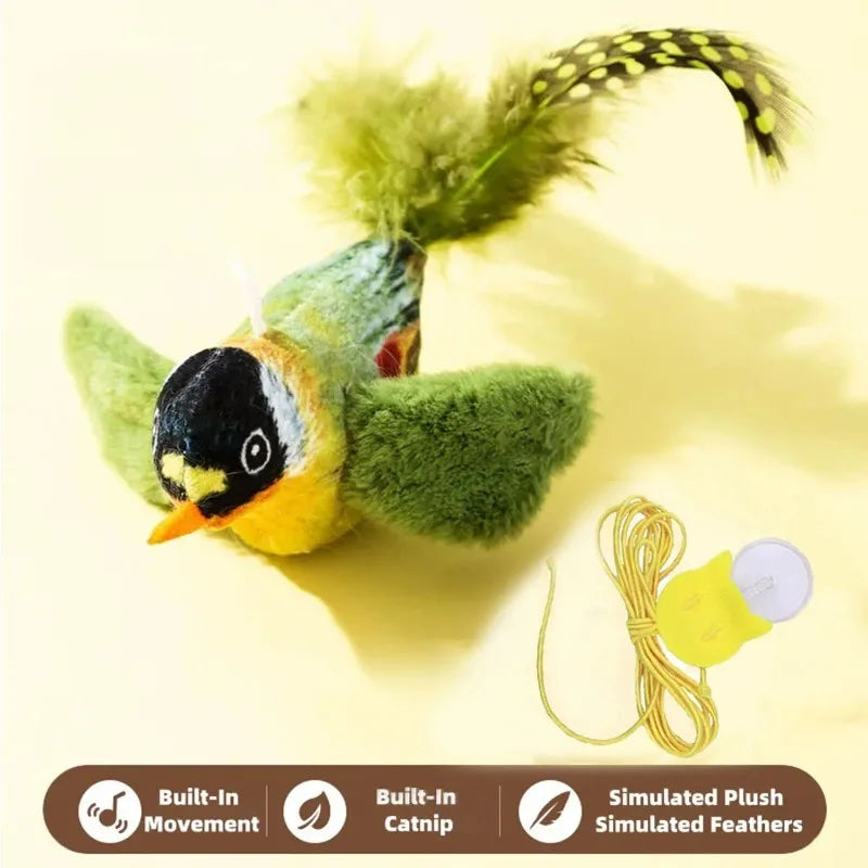 Chirping Bird Cat Toy — Elastic Rope Interactive Feather Toy